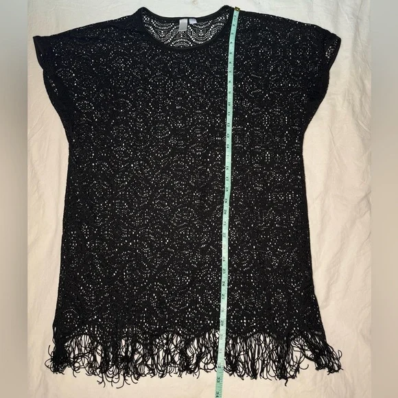Swim Coverup Top / Dress / Crochet with Fringe Bottom / Black / X-Large / Design - Picture 4 of 6